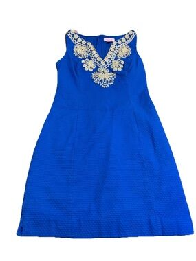 Lilly Pulitzer Blue Sleeveless Mini Dress with Gold Embroidery Size 00